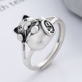 wholesale S925 sterling silver vintage antique matte finish cute lucky cat 3D design versatile open ring-0-1