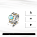 wholesale S925 Sterling Silver Cloud-Pull Jewelry Oval-Shaped Synthetic Aquamarine Zircon Wide Band Statement Ring-0-2