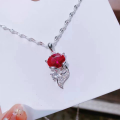 wholesale Metal material, Chao Xiaobai internet-famous small chic style elegant red corundum fox necklace for women, fashionable and versatile, high-end sense collarbone chain-0-0