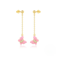 wholesale S925 Sterling Silver With Tassel, Drip Glaze, Butterfly, And Inlaid Zircon Luxury Advanced Korean Style Small Design Earrings For Women-Gold 925 silver