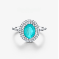 wholesale S925 Sterling Silver 3-Carat Pigeon Egg 8*10 Paraiba Blue Simulated Gemstone Ring Women's Diamond Ring-0-0