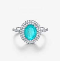 wholesale S925 Sterling Silver 3-Carat Pigeon Egg 8*10 Paraiba Blue Simulated Gemstone Ring Women's Diamond Ring-Paraiba color 8*10; N92【R0403】 8