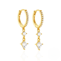 wholesale 925 Sterling Silver Zircon-studded Flower Four-pointed Star Tassel Ear Clasp-Gold#1 925 Silver