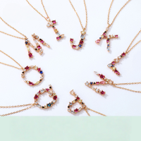 wholesale S925 Sterling Silver European and American Style Rainbow 26 Alphabet Letter Necklace with Colorful Zirconia and Diamond Pendant Women's Cross-border Best Seller-B【N010497】>925 silver