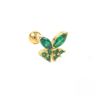 wholesale S925 Sterling Silver Single Butterfly-shaped Screw Ear Cuff, Cross-border Creative Fashion Earring-Gold Single-Green Diamond