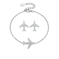 wholesale 925 Sterling Silver Earrings with Airplane Setting and Diamond Accents, Ins Minimalist High-End Bracelet Set, European and American Jewelry-Bracelet 925 Silver