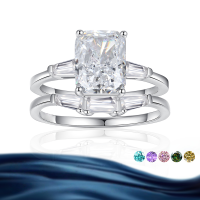 wholesale S925 Sterling Silver 3-Carat Square Moissanite Women's Ring Set, Premium Silver Jewelry-#1131 Coffee Emerald Cut (3 carats) US size 6