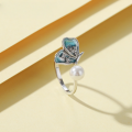 wholesale S925 sterling silver Korean-style new simple and fresh women's ring with shell pearl and butterfly open design-0-0
