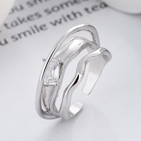 wholesale S925 Sterling Silver Double Layer Geometric Irregular Creative Diamond Inlaid Open Ring INS Light Luxury European and American Style-D186/white gold approximately 5.2g &gt; opening adjustable