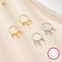 wholesale S925 Sterling Silver Star Moon Cross Diamond Stud Ear Clips Drop Earrings Cross-border Hot Pick Fashion High-end Earrings-Gold 925 silver
