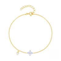 wholesale S925 Sterling Silver Blue Opal Lucky Four-leaf Clover Bracelet,。-Gold 925 silver