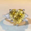wholesale S925 Sterling Silver Full Diamond Heart-Shaped Ring for Women, Wholesale, TikTok Cross-Border Live Stream Style, Yellow Diamond Ring-0-0