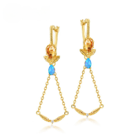 wholesale Silver Japanese Retro Style Synthetic Blue Opal DIY Combination Feather Long Earrings for Women, Light Luxury Yellow Crystal Flying Bird Earrings-Synthetic Blue Opal (clearance product, no refunds or exchanges unless there is a quality issue, please do not bid) &gt; 925 Silver