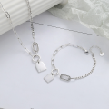 wholesale S925 Sterling Silver Korean-style Creative Diamond-Inlaid Loop Bracelet Set with Irregular English Pendant Versatile Necklace-0-0