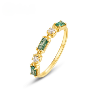 wholesale New S925 Sterling Silver Gold-Plated Minimalist Geometric Moss Agate Ring, Luxury Style Women's Ring-Green Moss>HK11#