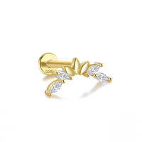 wholesale S925 Sterling Silver, 16g Flat Thread, Marquise Multi-zircon Dragonfly Stud Earrings-Gold single #5