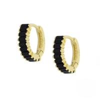 wholesale S925 Sterling Silver Ins Hoop Earrings With Rectangular Zircon, Women's Fashion Earrings-Gold-Black Diamond 925 Silver