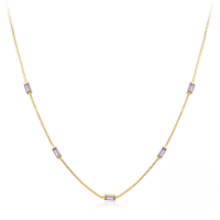wholesale 925 Sterling Silver Exquisite Simple Fine Chain Colored Zircon Collarbone Necklace, Korean Style Internet Famous Ins Trendy Accessory-Gold-Purple Diamond 925 Silver
