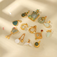 wholesale Gold-plated 925 ancient silver fittings inlaid with Hetian jade rabbit and butterfly drop handmade DIY jewelry accessories-Hetian Jade Leaf Rabbit