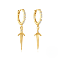 wholesale S925 Sterling Silver Dagger Flower Zircon Ear Climber Ear Cuff Hoop Earrings For Women, Geometric-Gold#2 925 Silver