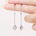 wholesale S925 sterling silver Korean-style women's earrings, small and unique design, dangling diamond-shaped long tassel drop earrings, versatile and elegant ear accessories-0-1