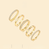 wholesale S925 Sterling Silver 5-Piece Stackable Ring Set for Women, Minimalist Ins Style, Exquisite Craftsmanship with Moissanite Stones-Moissanite US No. 5