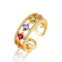 wholesale Metal material, Japanese and Korean trendy fashion minimalist rainbow color zircon ring internet celebrity personality zirconia ring versatile light luxury ring-10K gold + swimming paint (live mouth)