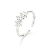 wholesale S925 Sterling Silver Geometric Zirconia Open Adjustable Ring, Korean Style Minimalist Luxury-White Gold#2 Opening adjustable