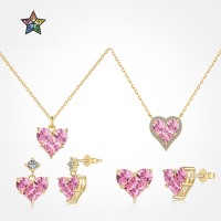 wholesale S925 Silver Cross-Border New Hot-Selling Pink Heart-Shaped Zircon Small Luxury High-End Sense Jewelry Necklace and Earrings-Platinum and Pink Diamond DY1D0319-SW-PK 925 Silver