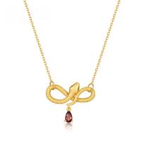 wholesale S925 Sterling Silver Original Design Chinese Style Gold Coiling Serpent Necklace for Women, Ancient Style, Inlaid with Garnet Wholesale-10K gold + swimming paint  925 silver