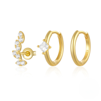 wholesale 925 Sterling Silver Zircon-studded Minimalist Ins Style Hoop Earrings And Stud Earring Set, A Popular European And American Niche Design-Set of 3 - Gold#1 925 Silver