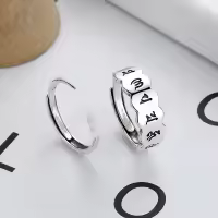 wholesale Metal Material: S925 Sterling Silver Unisex Couple Rings Heart Sutra Trendy Personalized Adjustable Open Ring Retro Thai Silver Six Mantra-YJ019A/approx. 2.2g Adjustable opening