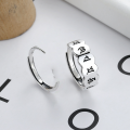 wholesale Metal Material: S925 Sterling Silver Unisex Couple Rings Heart Sutra Trendy Personalized Adjustable Open Ring Retro Thai Silver Six Mantra-0-0