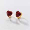 wholesale S925 sterling silver epoxy red heart ear clips, ins-style high-end elegant earrings for women, M03837-0-0