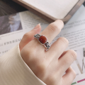 wholesale S925 Sterling Silver Bamboo Knot Style Inlaid with Southern Red Agate Ring, Artistic Vintage Ethnic Wind Index Finger Ring-0-0