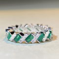 wholesale S925 Sterling Silver Emerald Cut Full Diamond Row Ring Fashion Internet Famous Dazzling Flash Emerald Ring-0-0