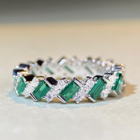 wholesale S925 Sterling Silver Emerald Cut Full Diamond Row Ring Fashion Internet Famous Dazzling Flash Emerald Ring-White Diamond-CBJZ265 No.6