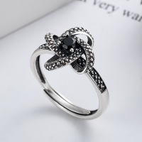 wholesale S925 Sterling Silver Korean Dongdaemun Retro Stacked Black Zircon Overlapping Pattern Statement Adjustable Ring for Women-YFJ324/approx. 2.46g Adjustable opening