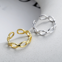 wholesale S925 Sterling Silver Korean-style Light Luxury Hollow Thin Chain Open Ring for Women, Trendy and Elegant-D060 Gold/approx. 1.4g &gt; opening adjustable