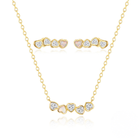 wholesale S925 Sterling Silver Opal Heart Zircon Accent Versatile Necklace Earring Set-Earring and necklace set 925 silver