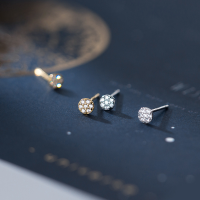 wholesale S925 silver Korean-style mini student earrings for healing ear piercings, small and delicate, round with inlaid diamonds, sweet earrings G6876-S925 Silver Earrings Rose Gold>925 Silver