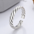 wholesale S925 Sterling Silver Vintage Distressed Handwoven Twisted Minimalist Cold Tone Versatile Open Ring-0-0