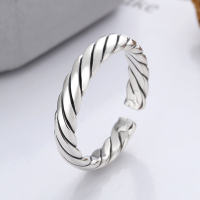 wholesale S925 Sterling Silver Vintage Distressed Handwoven Twisted Minimalist Cold Tone Versatile Open Ring-YJ625S/approx. 3.5g>Adjustable opening