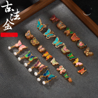 wholesale Gold-plated 925 Silver Enamel Butterfly Pendant for DIY Bracelet Necklace Accessory Hand Weaving Materials-Burnt blue butterfly