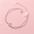 wholesale S925 silver double-layer diamond-inlaid butterfly light bead bracelet for women, chic Korean-style fashionable accessory S3816-0-3