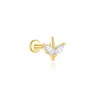 wholesale S925 Sterling Silver Pearl Butterfly Spiral Cartilage Ear Stud With Geometric Zircon Inlay-Single gold #5