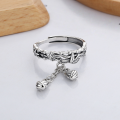 wholesale S925 Sterling Silver Retro Distressed Bamboo Weave Ring Holder Creative Bamboo Shoot Tassel Pendant Adjustable Ring-0-1
