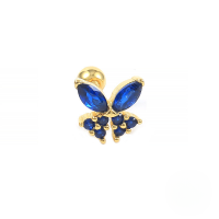 wholesale S925 Sterling Silver Single Butterfly-shaped Screw Ear Cuff, Cross-border Creative Fashion Earring-Gold Single-Blue Diamond