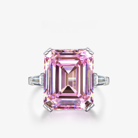 wholesale 925 Sterling Silver Genuine 15ct High Carbon Diamond Ring for Women, Simulated Diamond, Yellow Pink White Pagoda Cut 13*16-Pink 13*16; J55【R-1243】>No. 7