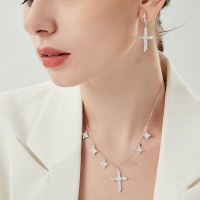 wholesale 925 Sterling Silver Cross Zircon Necklace Collarbone Chain Wholesale European and American Cross-Border Ins High-End Sense Jewelry for Women-KE1010924 925 silver